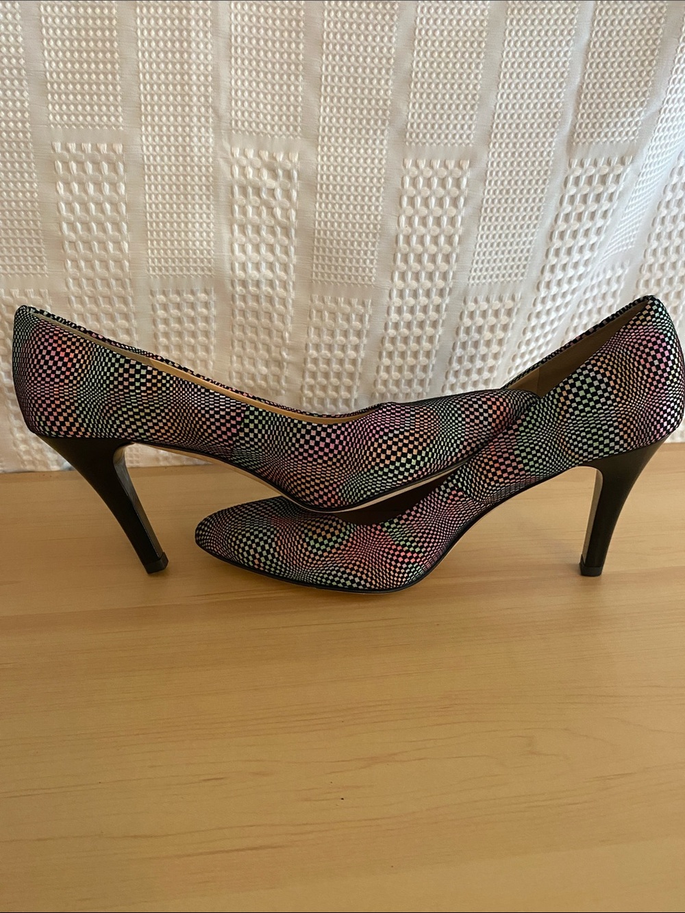 Vintage 90s optical illusion checkerboard heels by Brunate Italian leather - Picture 6 of 10
